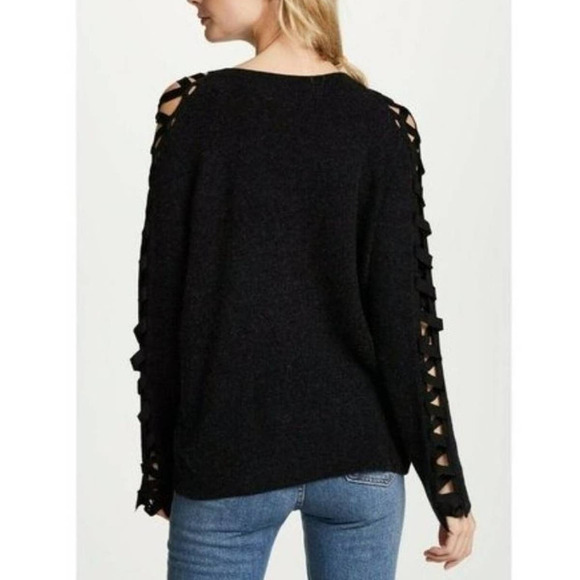 Feel The Piece Lowe Ribbon Lace Up Sleeve Wool V-Neck Sweater Size M/L Gray - Picture 2 of 8